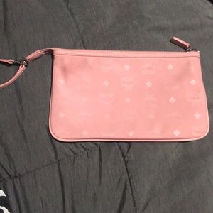 Pale pink nylon mcm wristlet